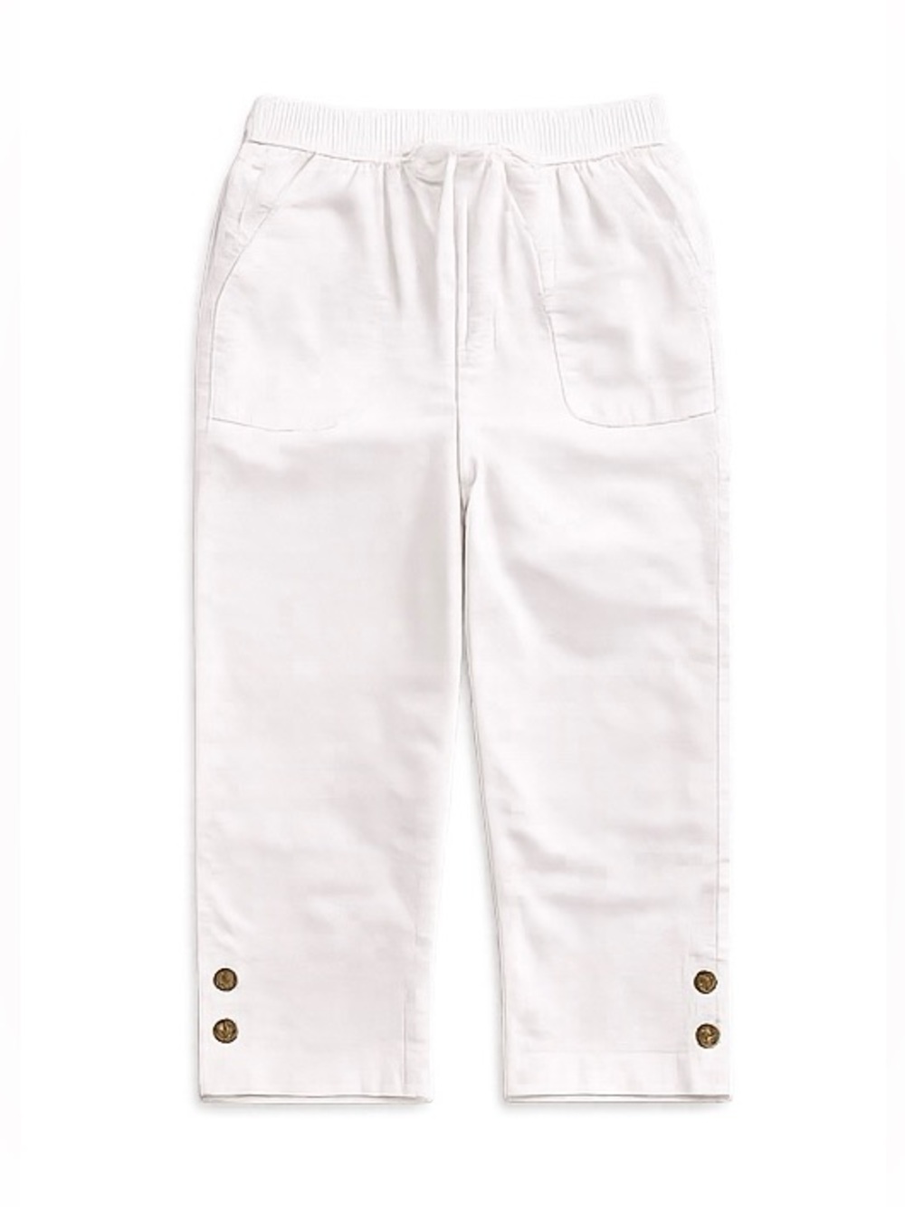 Coral Bay Women’s White Cropped Pants Size L 100% Cotton Pull-On Elastic Waist - Picture 1 of 4